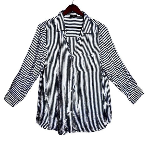 Tops - VelvetHeart 1X Stripe Button Shirt Black White  1X Classic Preppy Casual Relaxed